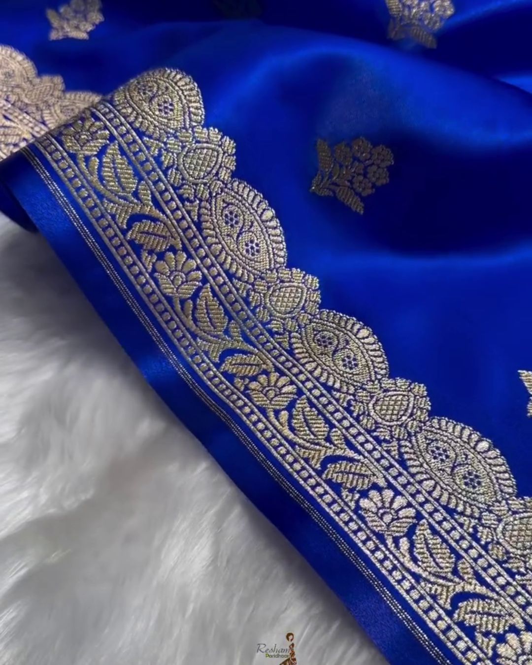 Aarika - Royal Blue Katan Silk Saree with Zari Floral Booti and Traditional Border