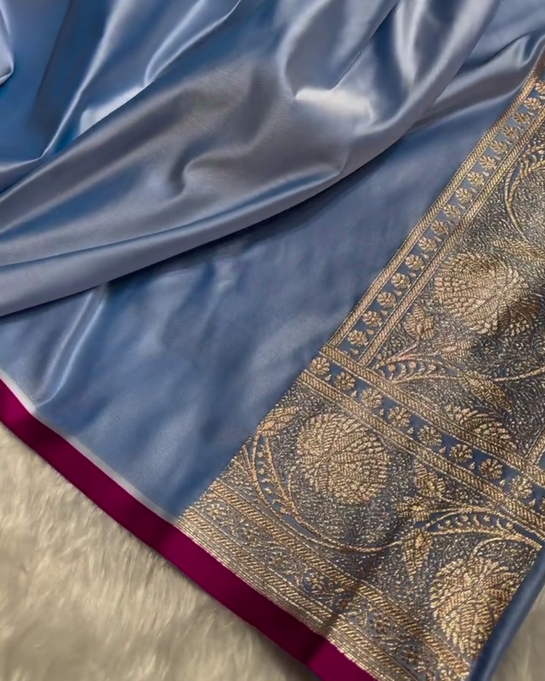 Blue Soft Semi Katan Silk Saree with Golden Zari Weaving