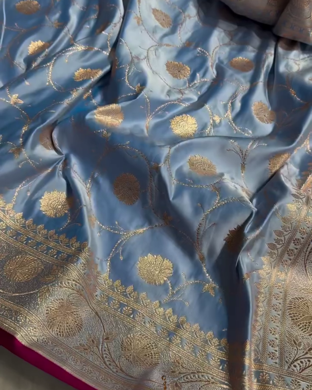Blue Soft Semi Katan Silk Saree with Golden Zari Weaving