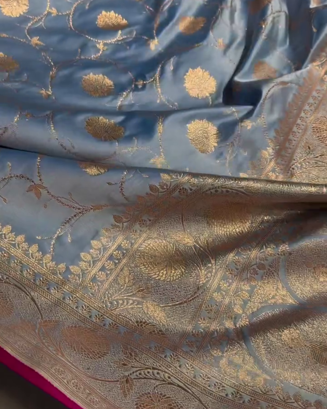 Blue Soft Semi Katan Silk Saree with Golden Zari Weaving
