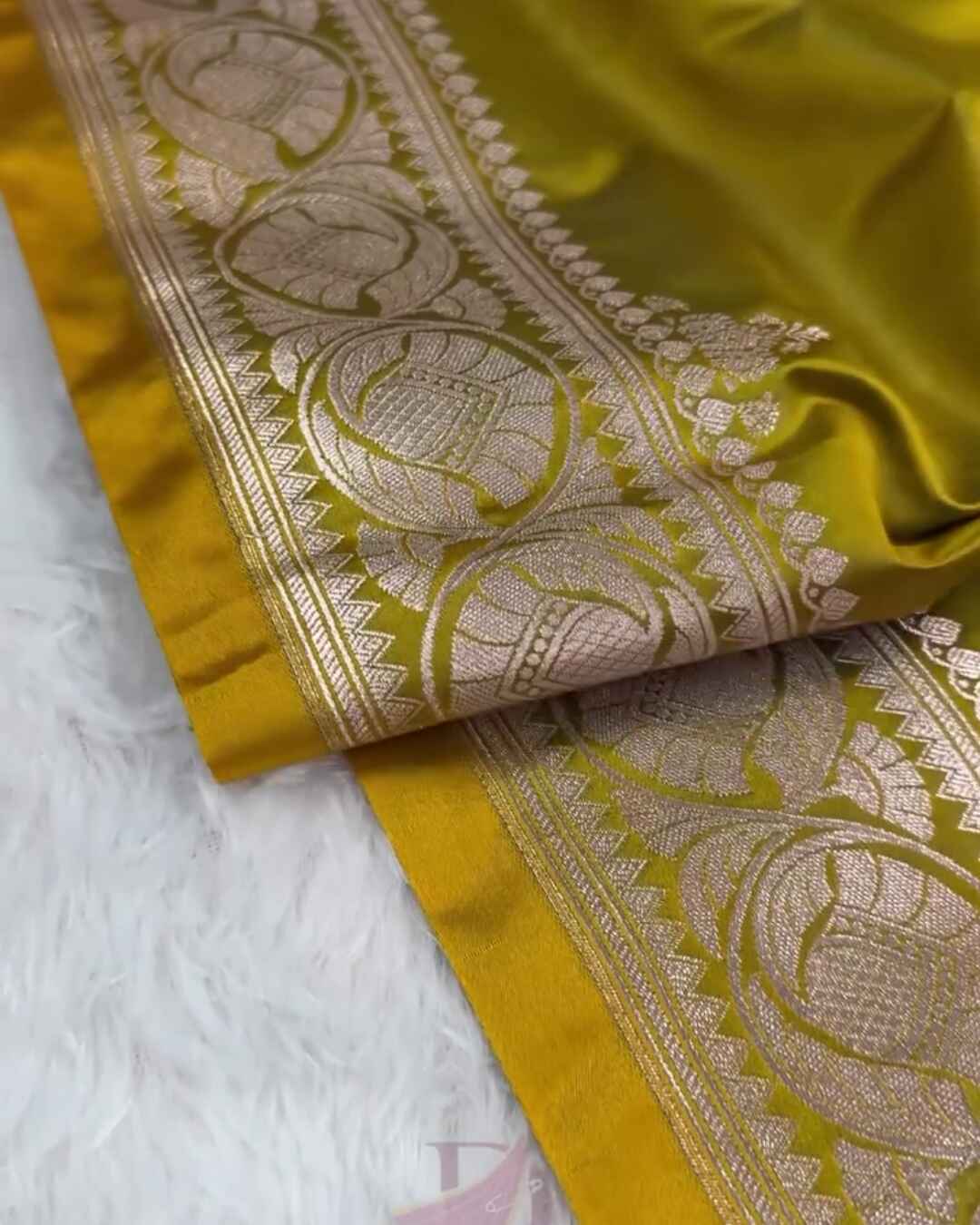 Aasha – Mustard Yellow Mashru Silk Saree with Silver Zari Paisley Border