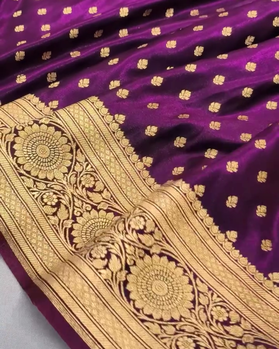 Kamalini – Purple Banarasi Satin Silk Saree with Zari Woven Floral Border
