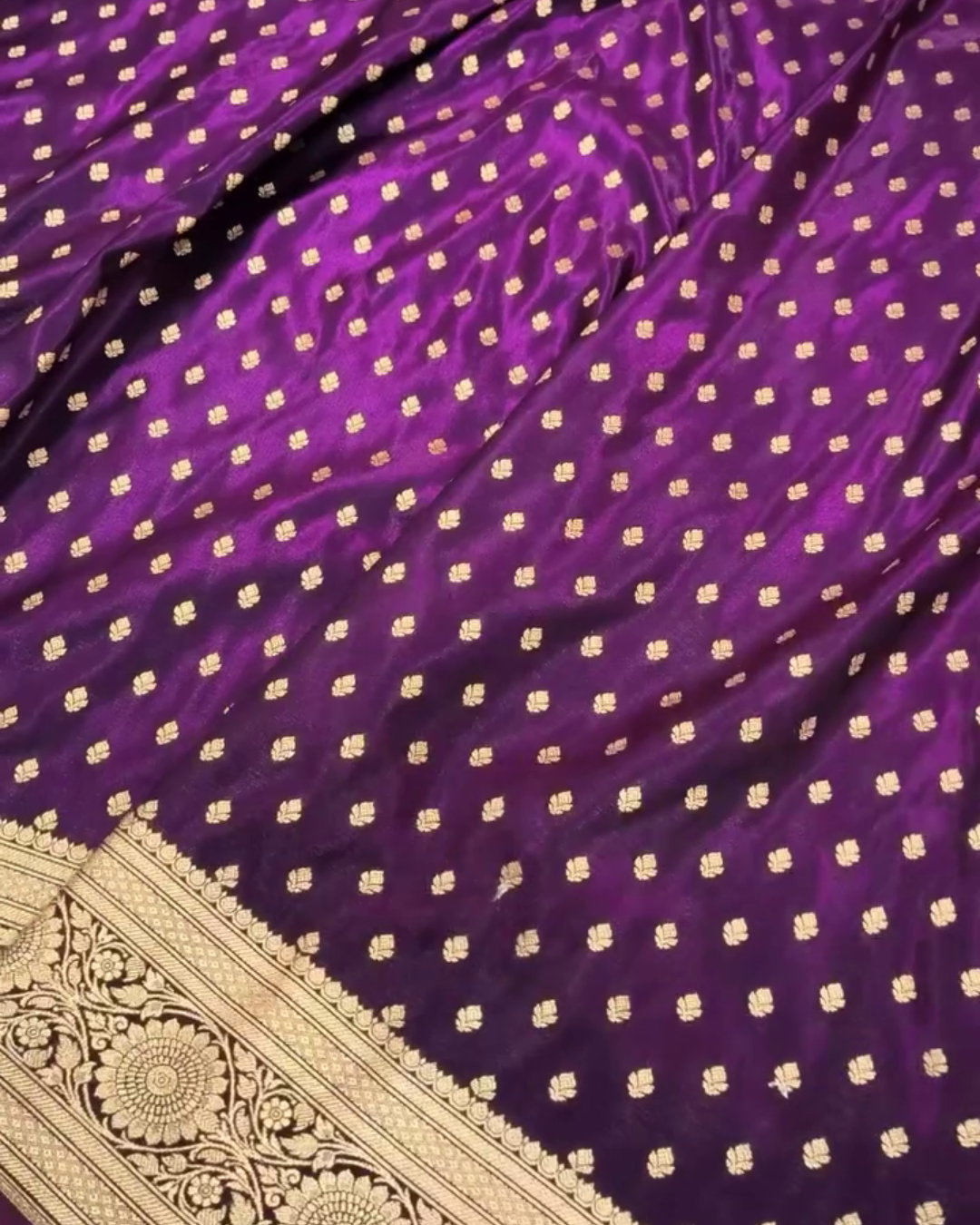 Kamalini – Purple Banarasi Satin Silk Saree with Zari Woven Floral Border