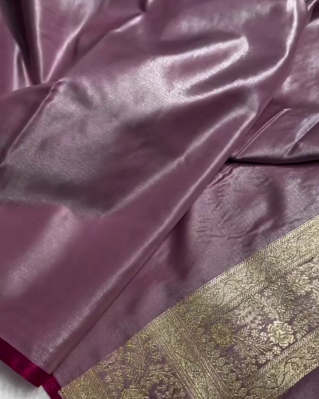 Lavender Tanchoi Satin Katan Silk Saree with Floral Zari Border