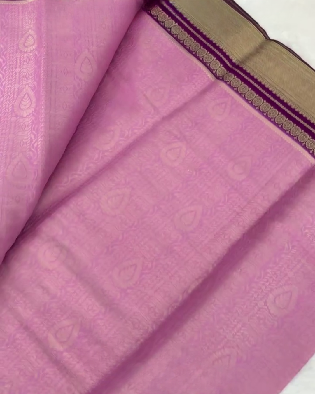 Pink Banarasi Barcode Silk Saree with Golden Zari Border