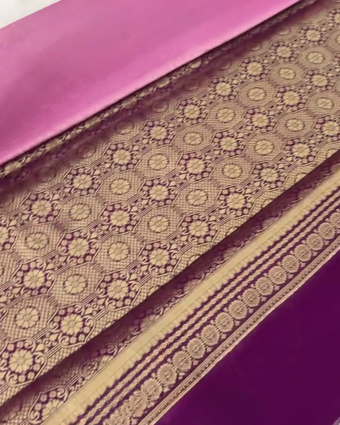 Pink Banarasi Barcode Silk Saree with Golden Zari Border