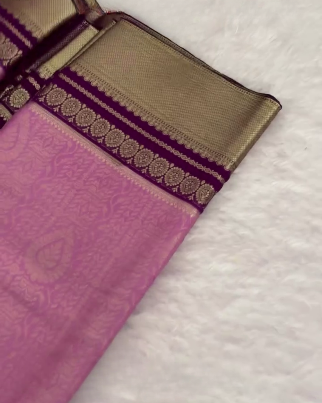 Pink Banarasi Barcode Silk Saree with Golden Zari Border