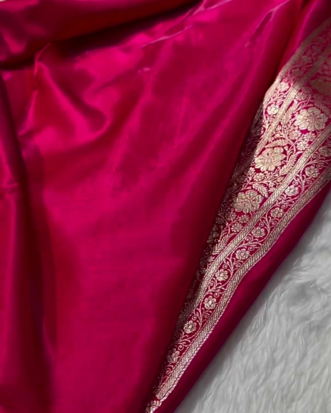 Pranaya - Rani Banarasi Satin Saree with Zari Buta and Paisley Border