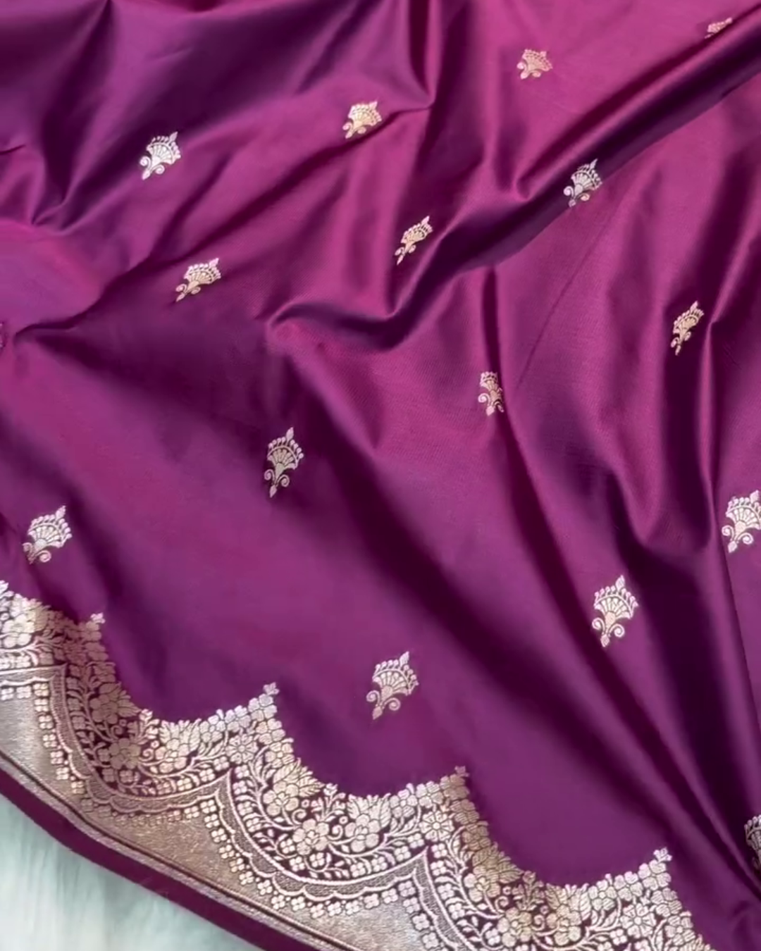 Purple Katan Mashru Silk Banarasi Saree with Silver Zari Border