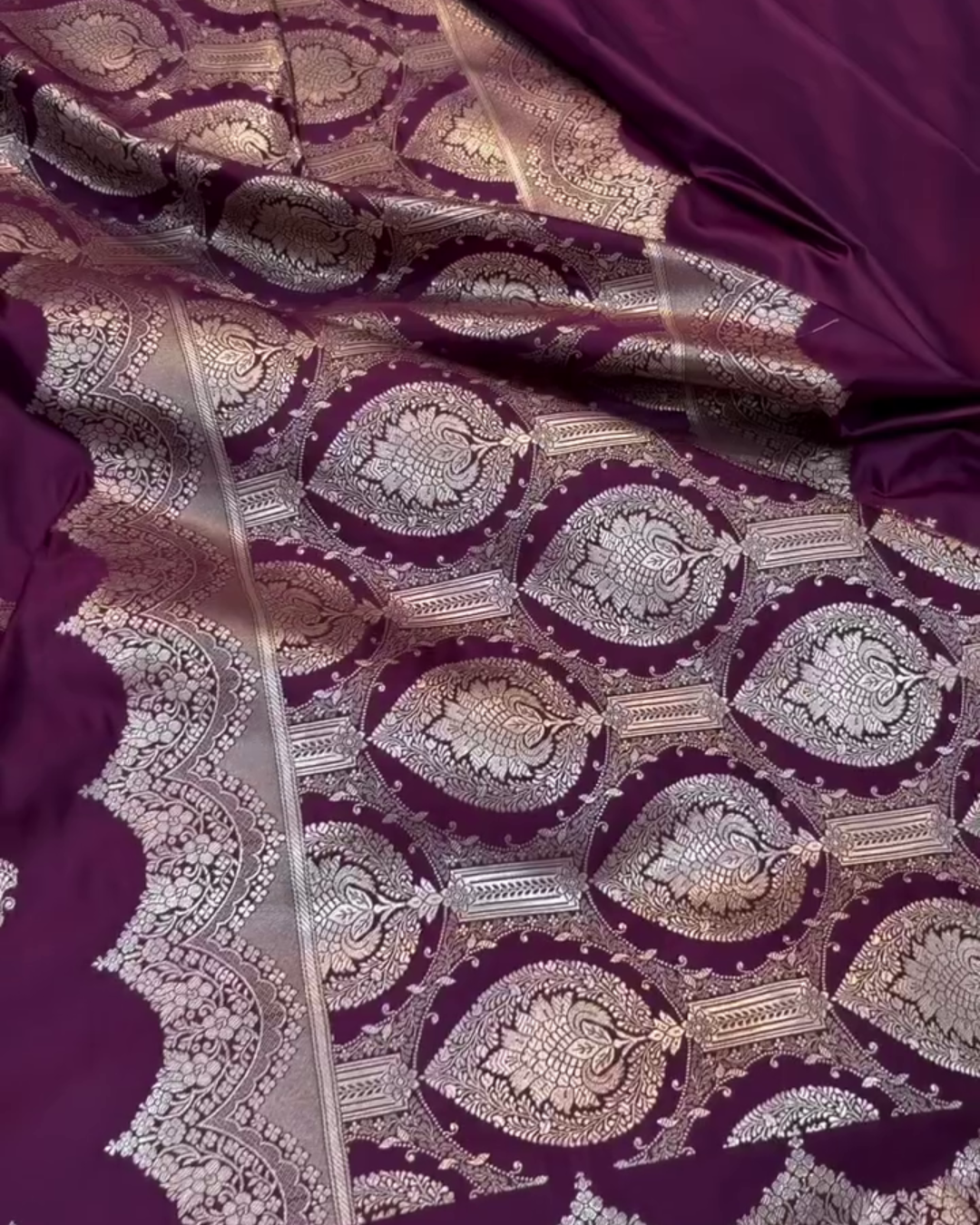Purple Katan Mashru Silk Banarasi Saree with Silver Zari Border