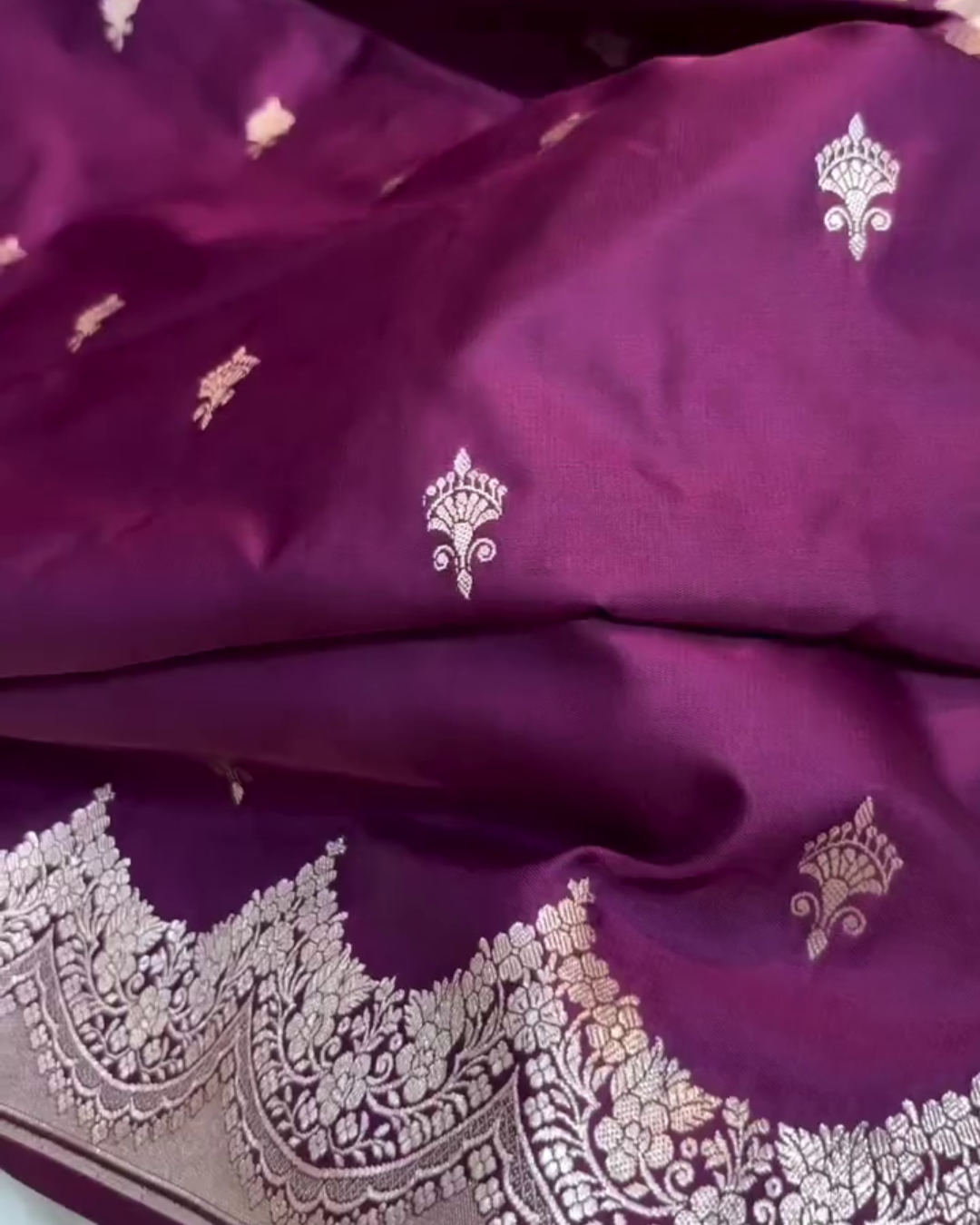 Purple Katan Mashru Silk Banarasi Saree with Silver Zari Border
