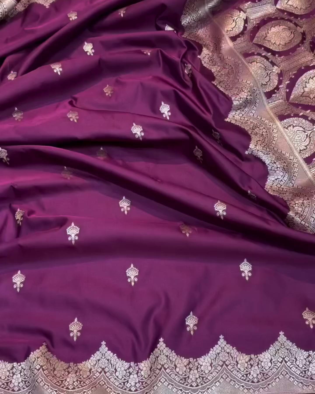 Purple Katan Mashru Silk Banarasi Saree with Silver Zari Border