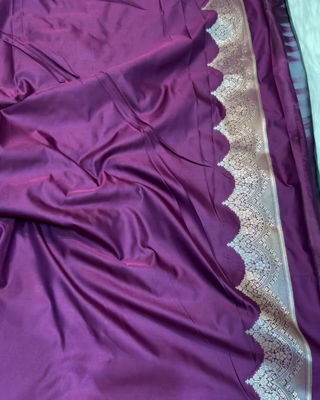 Purple Katan Mashru Silk Banarasi Saree with Silver Zari Border