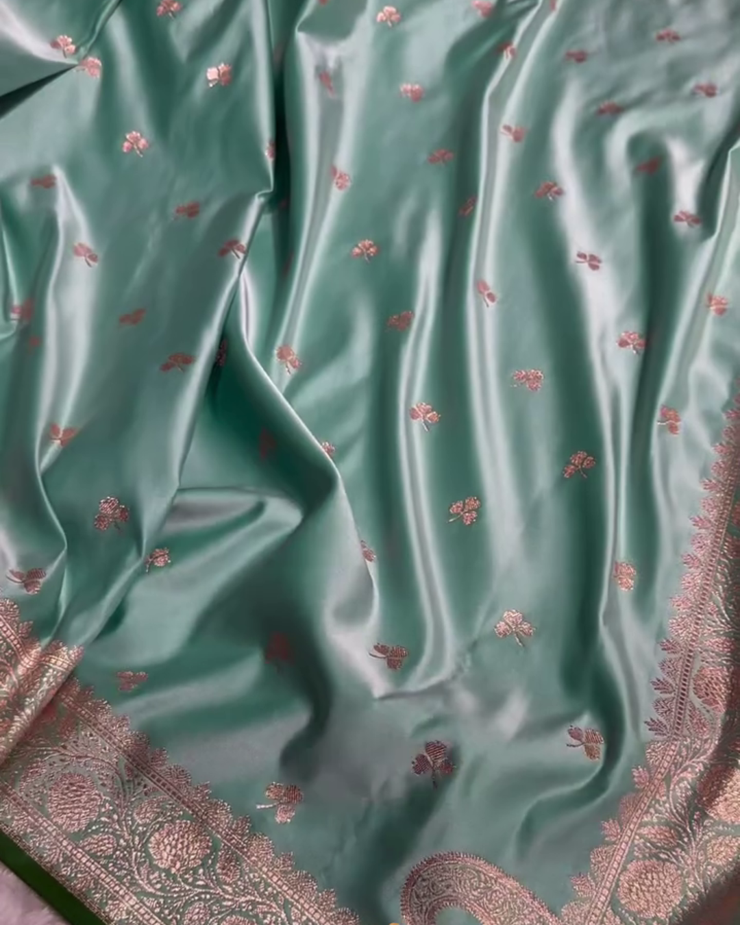 Urmila – Green Banarasi Semi-Katan Silk Saree with Golden Zari Butta and Broad Border