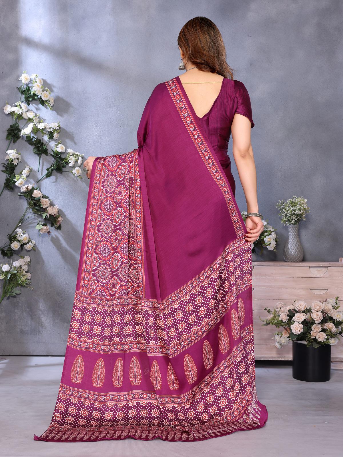 Wine Bandhani Printed Silk Saree with Patola Pallu