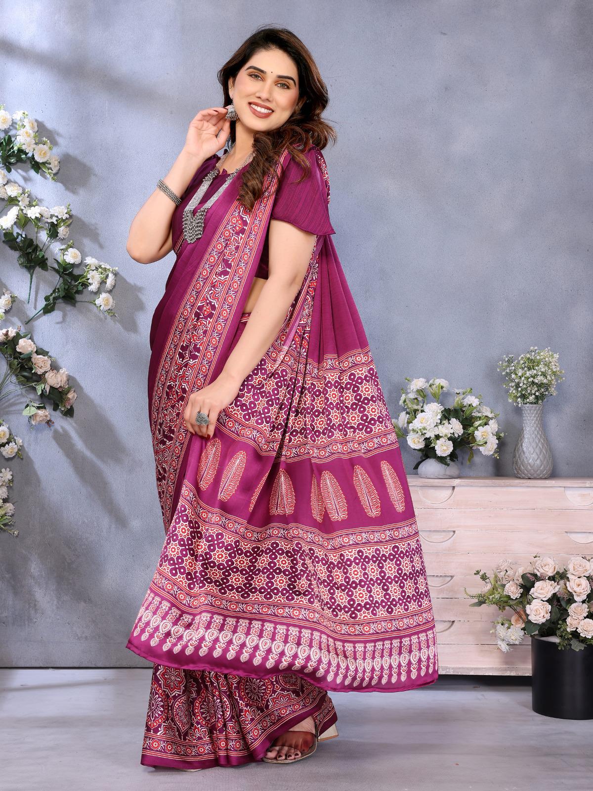 Wine Bandhani Printed Silk Saree with Patola Pallu
