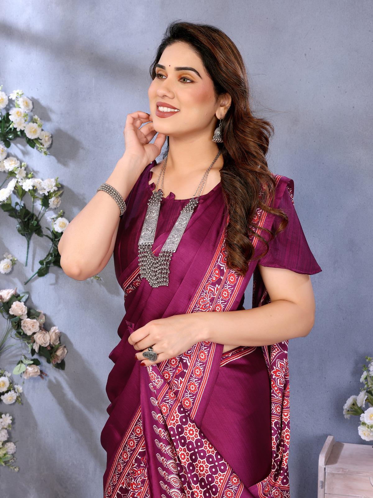 Wine Bandhani Printed Silk Saree with Patola Pallu