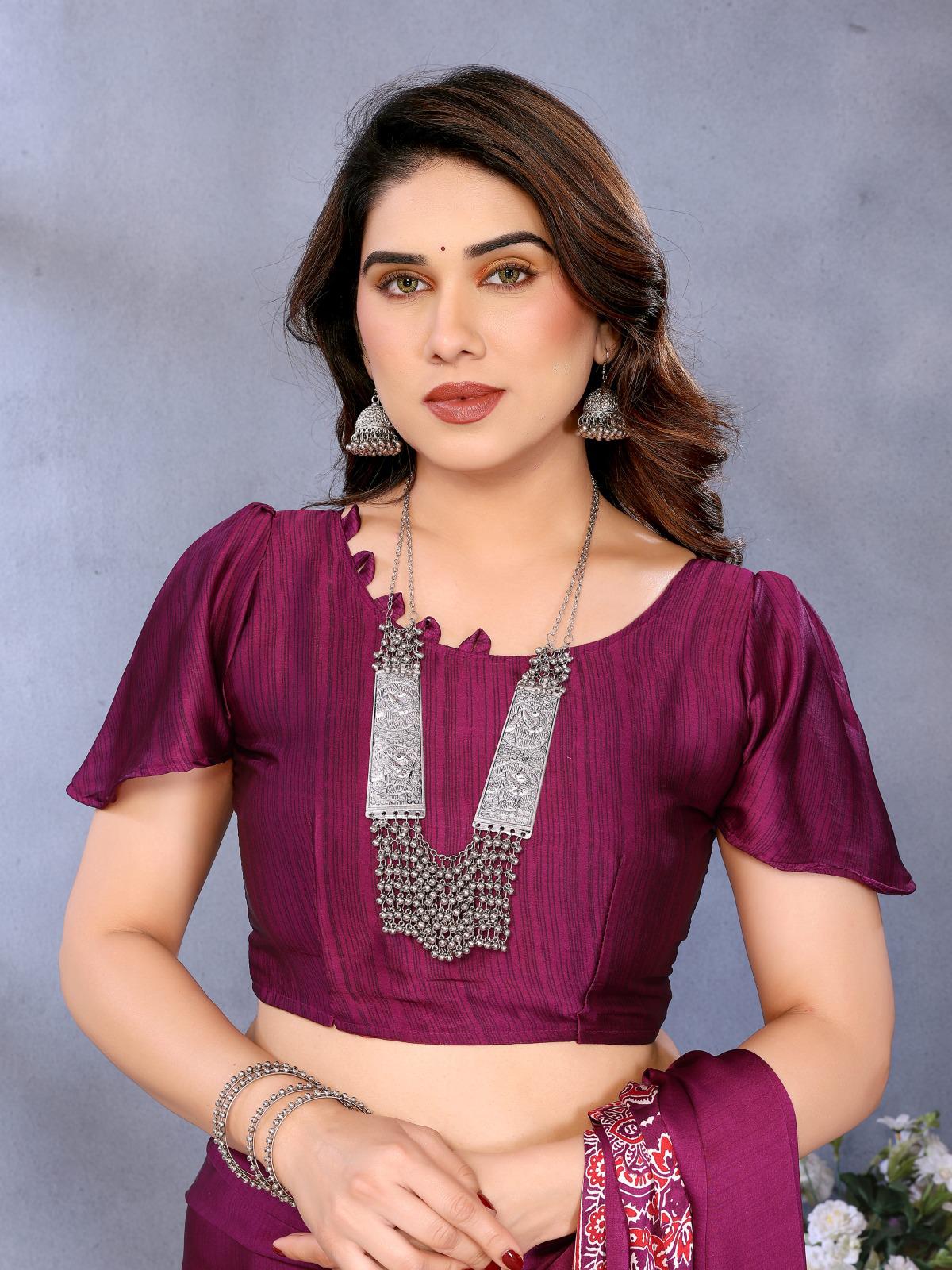 Wine Bandhani Printed Silk Saree with Patola Pallu