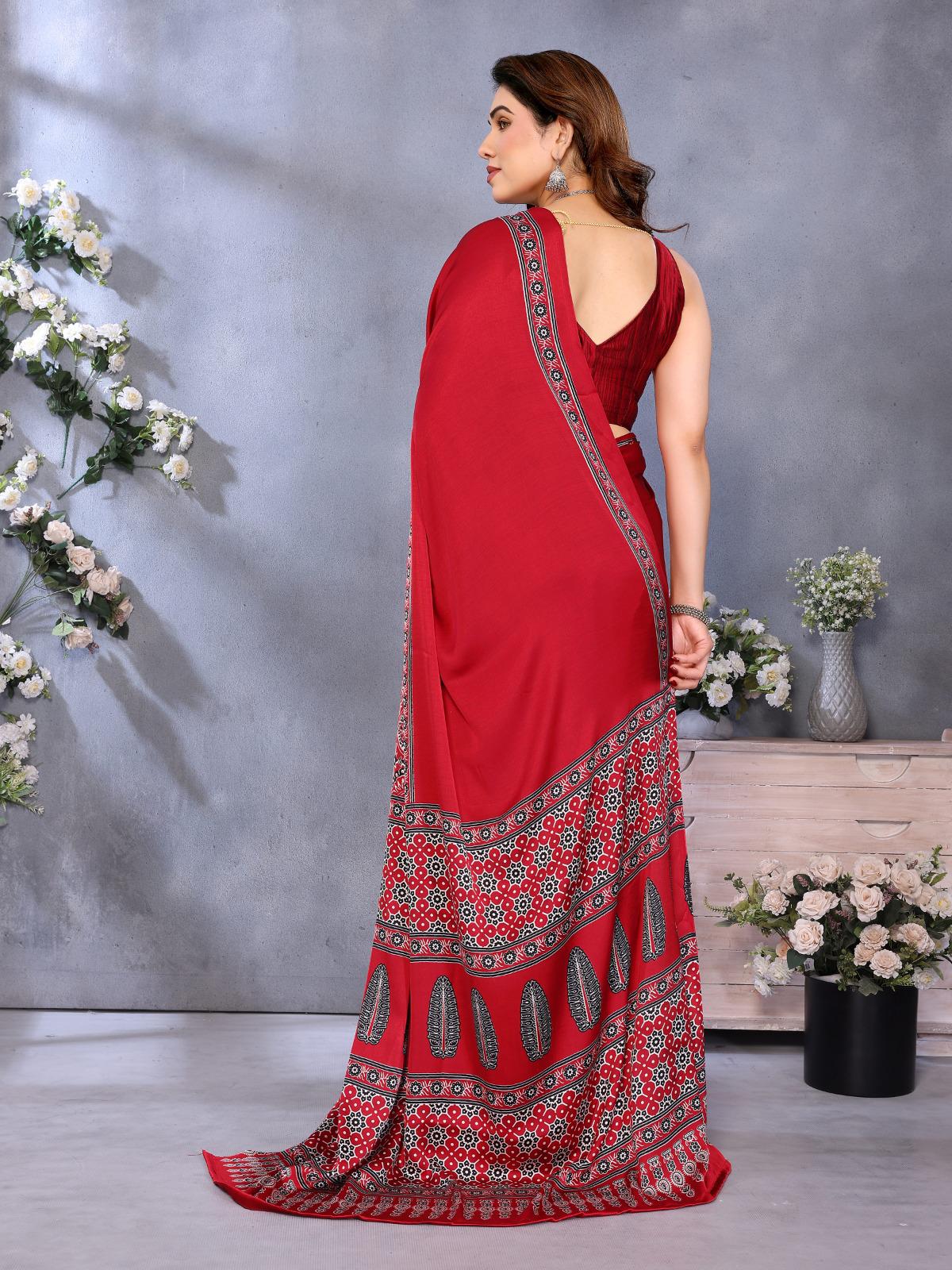 Red Bandhani Print Silk Saree with Patola Pallu Design