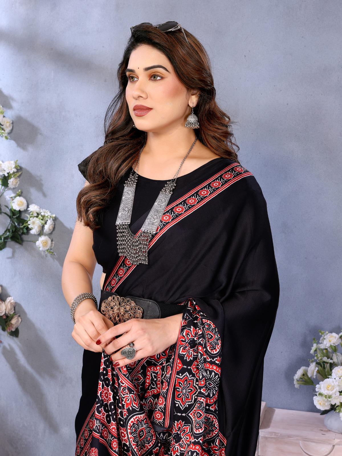 Black Bandhani Print Silk Saree with Patola Pallu