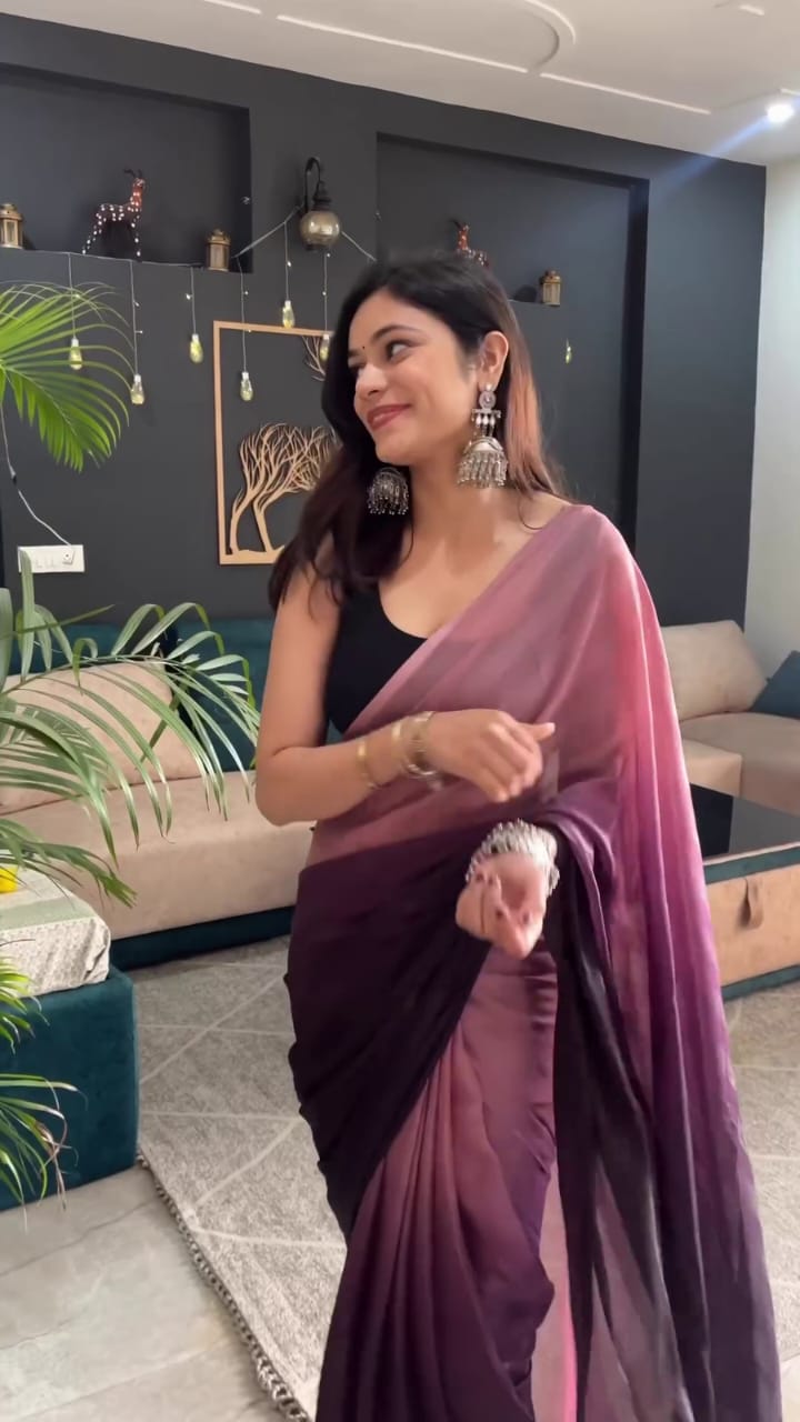 Dual-Tone Mauve to Plum Satin Saree – Soft Flow & Modern Drape