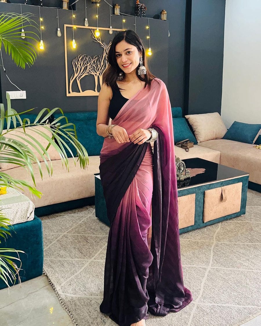 Dual-Tone Mauve to Plum Satin Saree – Soft Flow & Modern Drape