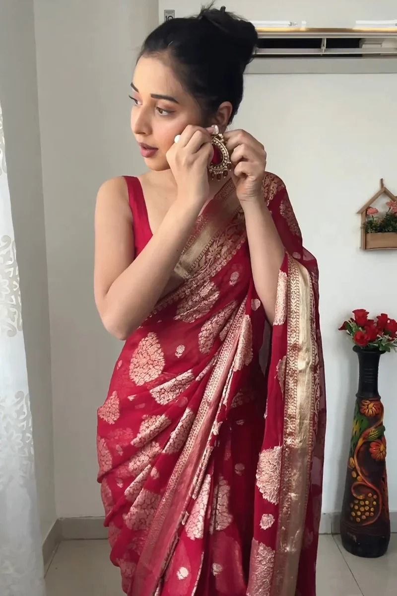 Myra Maroon Zari Woven Banarasi Silk Saree