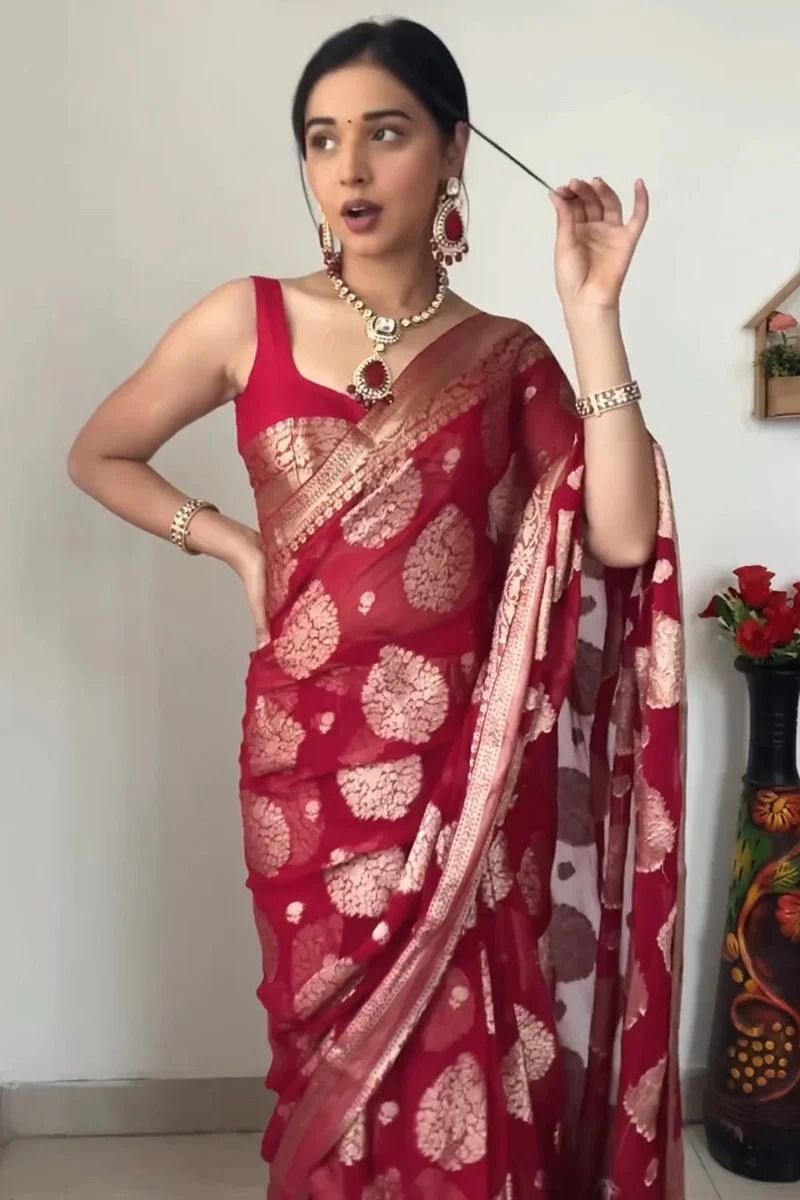 Myra Maroon Zari Woven Banarasi Silk Saree