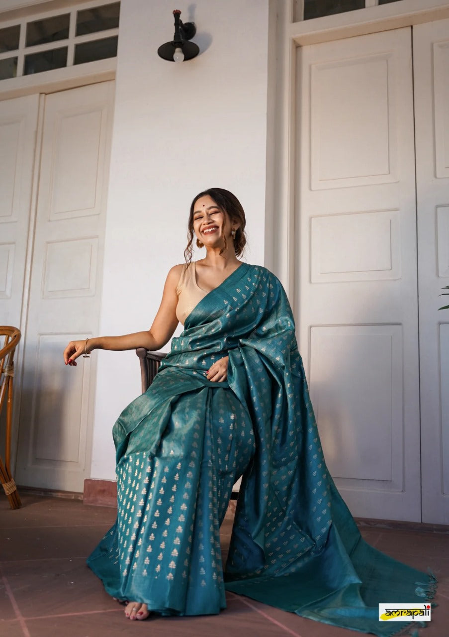 Rose Rama Handloom Tissue Silk Saree