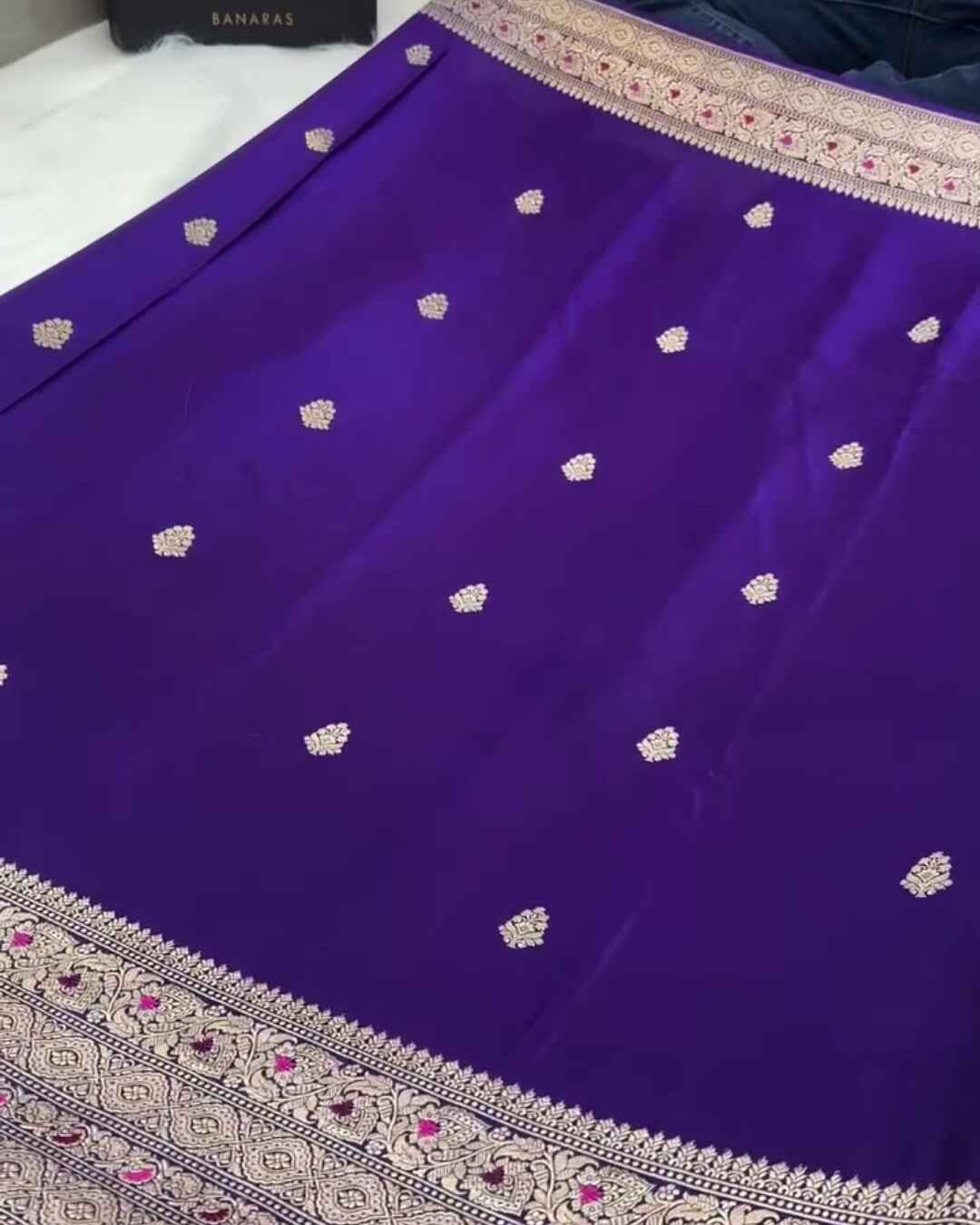 Yamuna – Dark Purple Banarasi Mashru Silk Saree with Kaduwa Buti and Gold Zari
