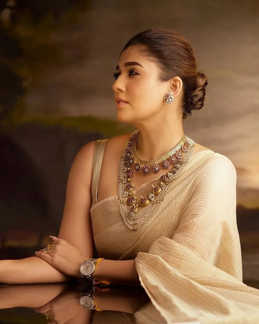 Manorama - Beige Tissue Silk Saree with Jacquard Weaving