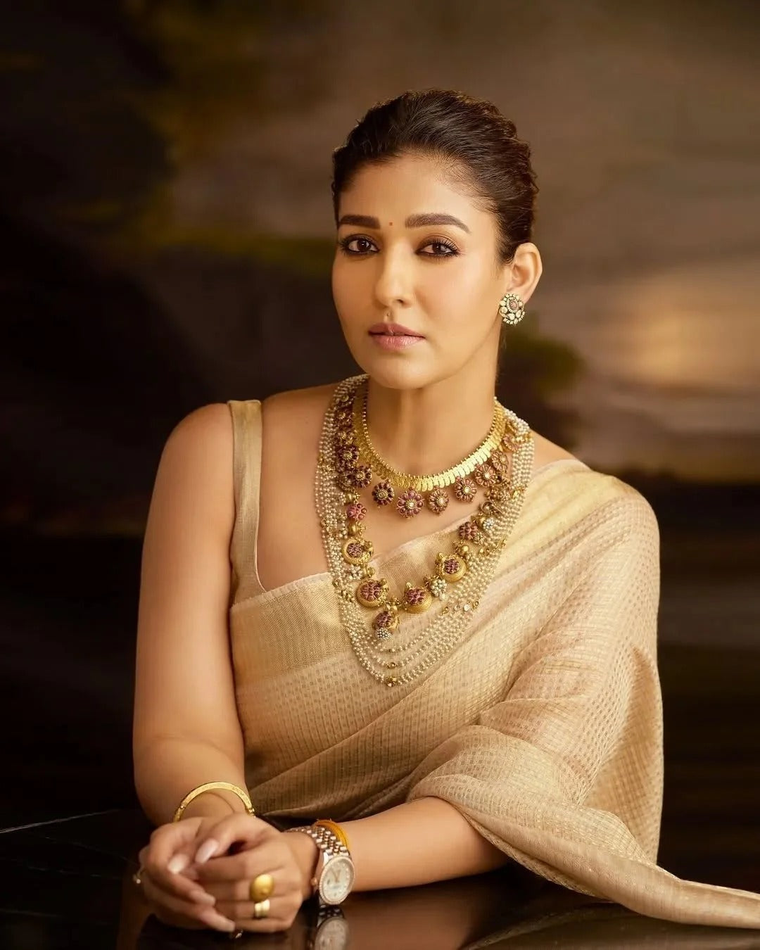 Manorama - Beige Tissue Silk Saree with Jacquard Weaving