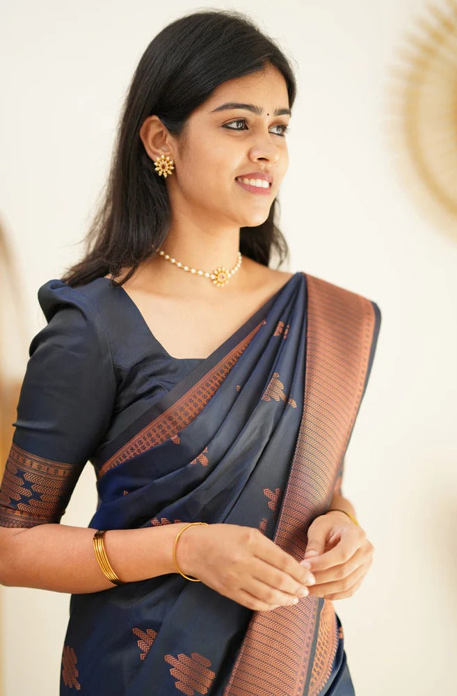 Maruti - Blue Soft Silk Saree with Jacquard Woven Border