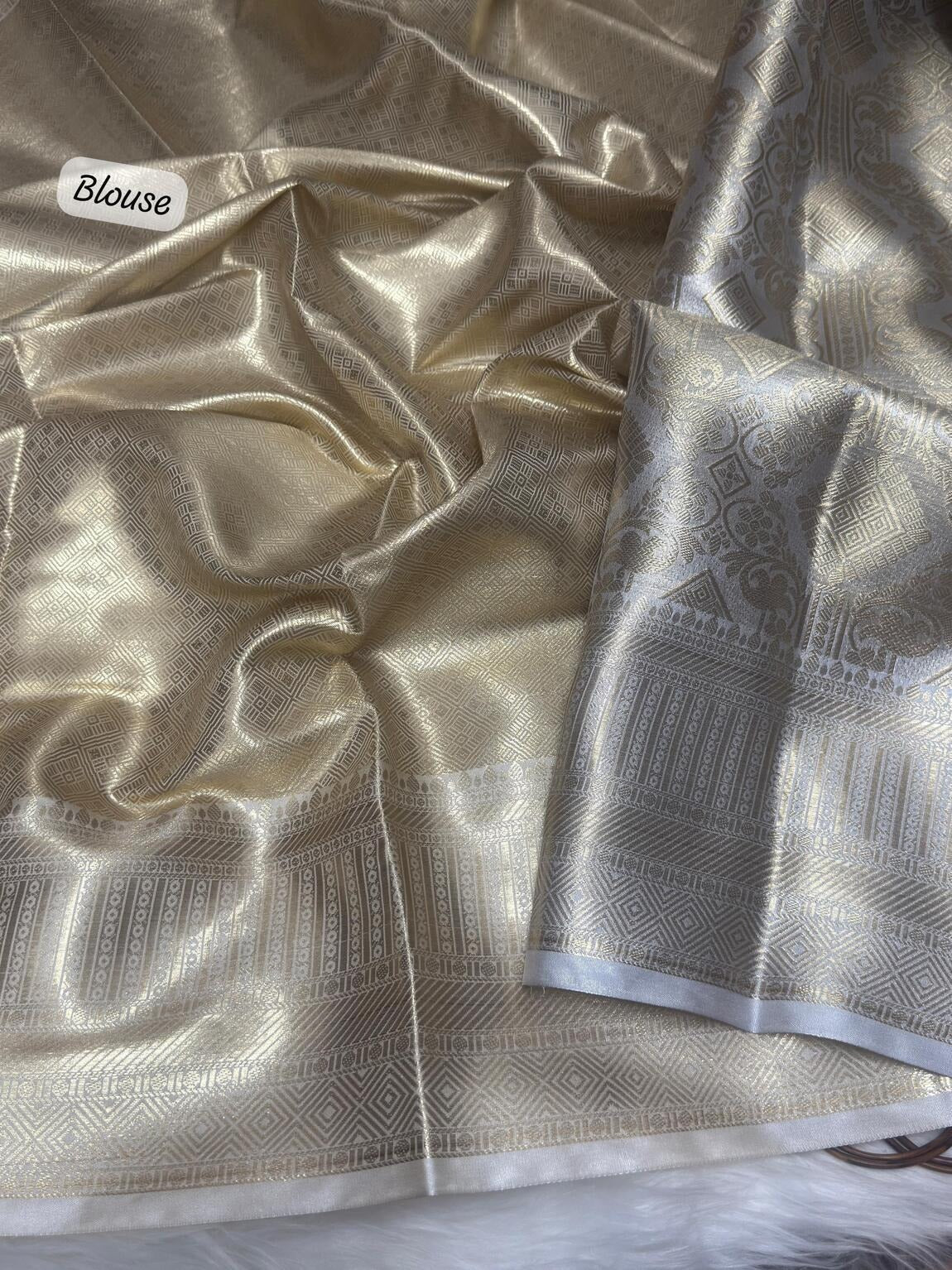 Janaki – Silver Tissue Silk Saree with Jacquard Weaving Elegance
