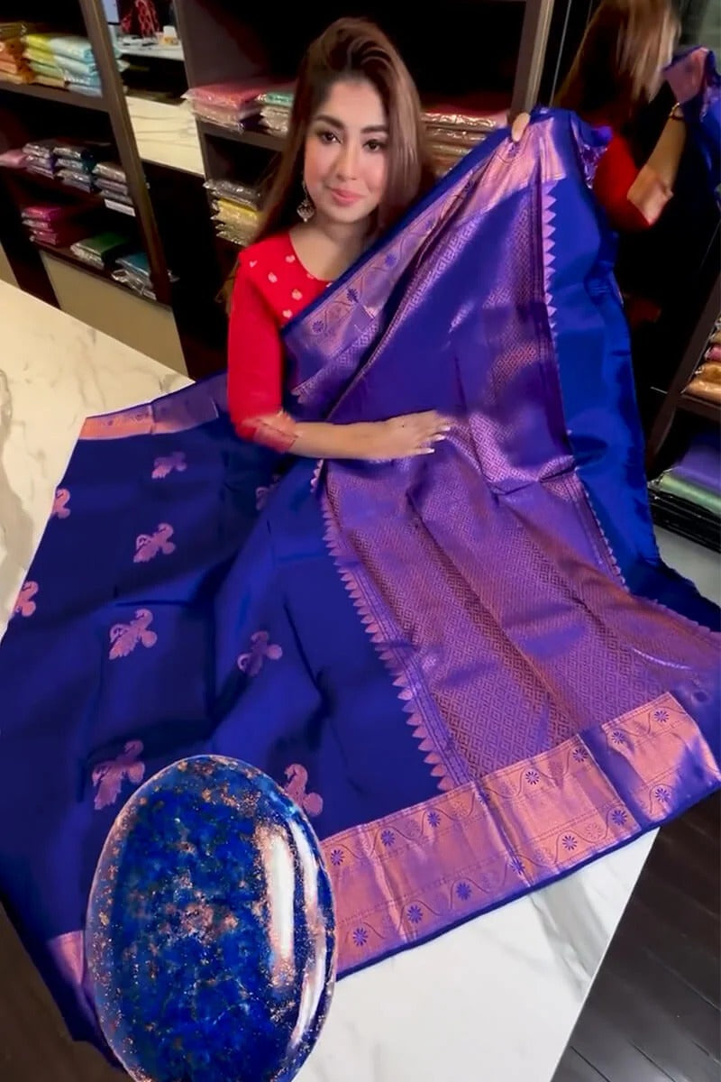 Aastha - Royal Blue Soft Silk Saree with Jacquard Woven Motifs