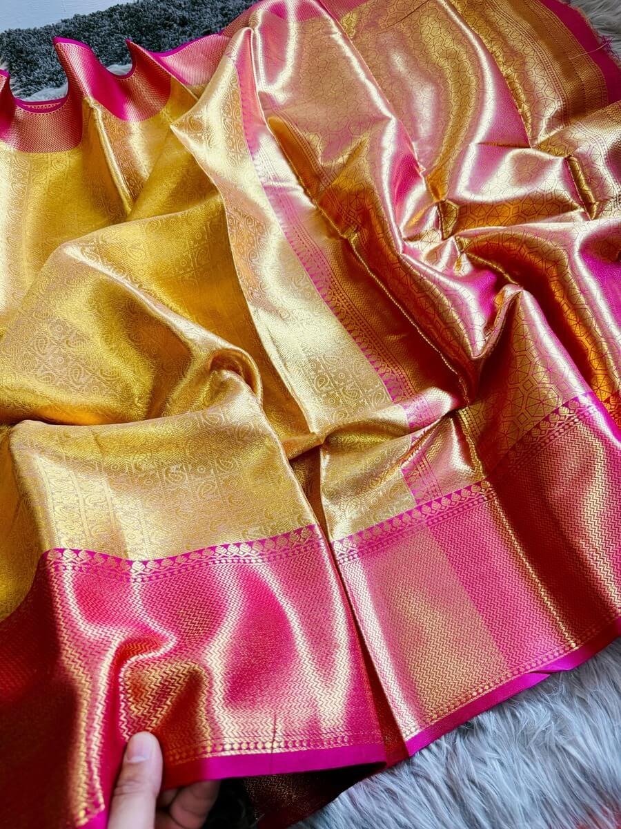 Revati – Golden Tissue Silk Saree with Zari Weaving Border