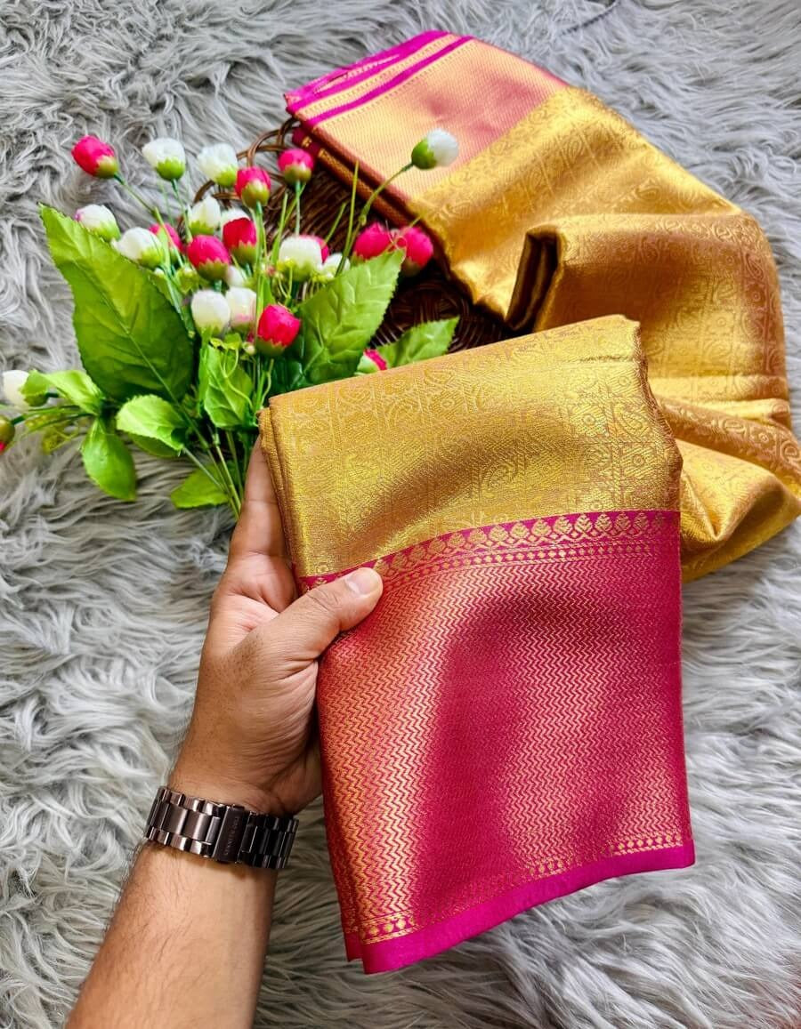 Revati – Golden Tissue Silk Saree with Zari Weaving Border