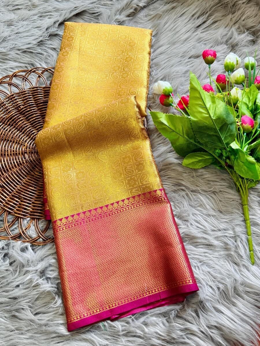 Revati – Golden Tissue Silk Saree with Zari Weaving Border