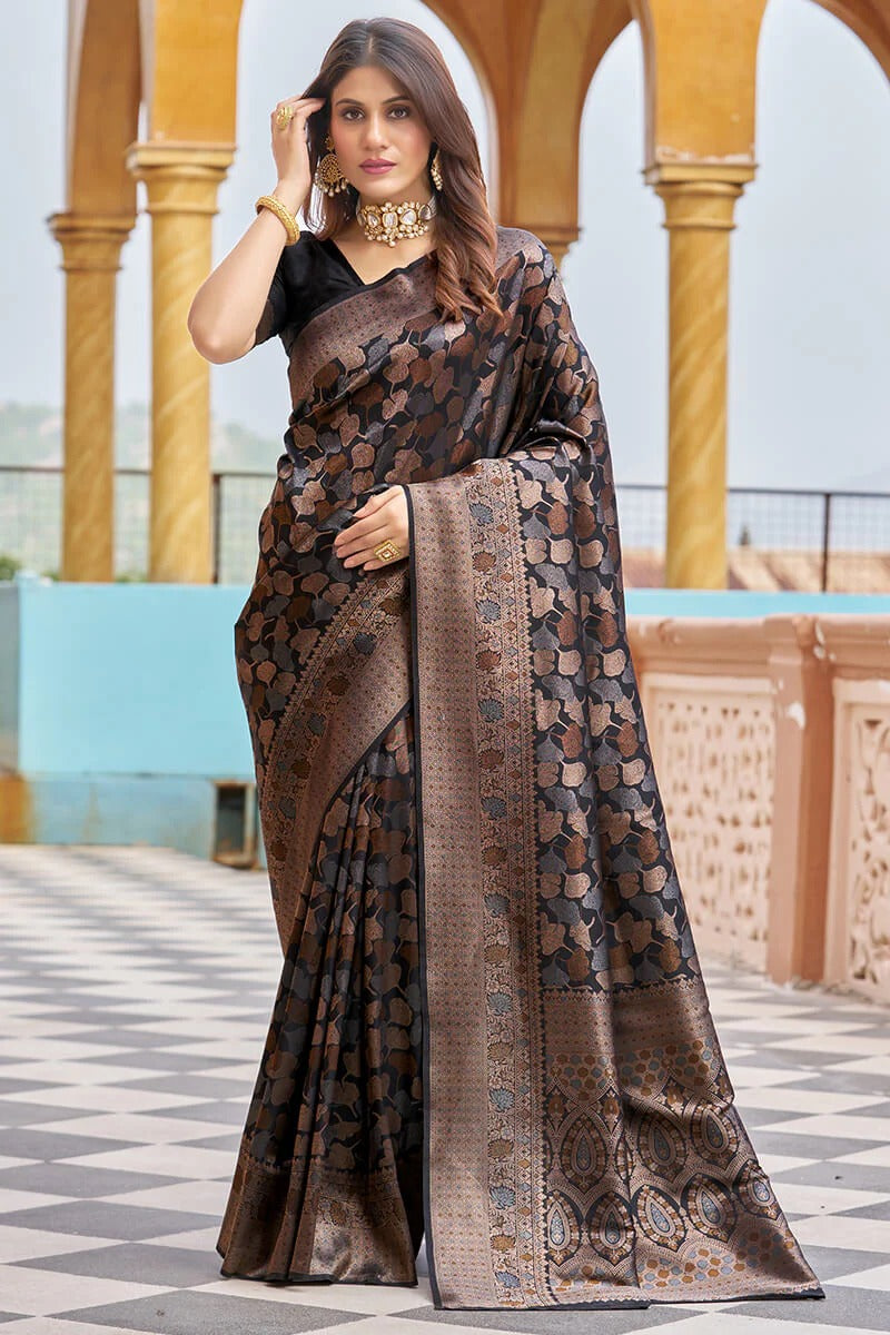Janvhi - Black Kanjivaram Silk Saree with Zari Weaving