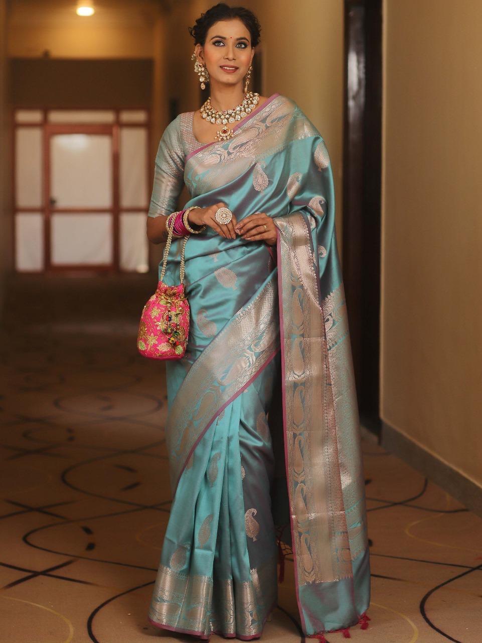 Vijayalakshmi - Kanjivaram Silk Saree with Gold Paisley Zari Border