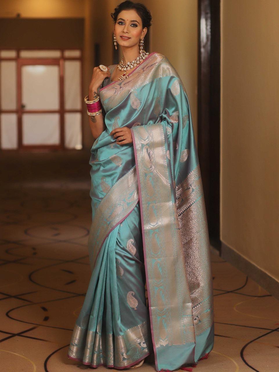 Vijayalakshmi - Kanjivaram Silk Saree with Gold Paisley Zari Border