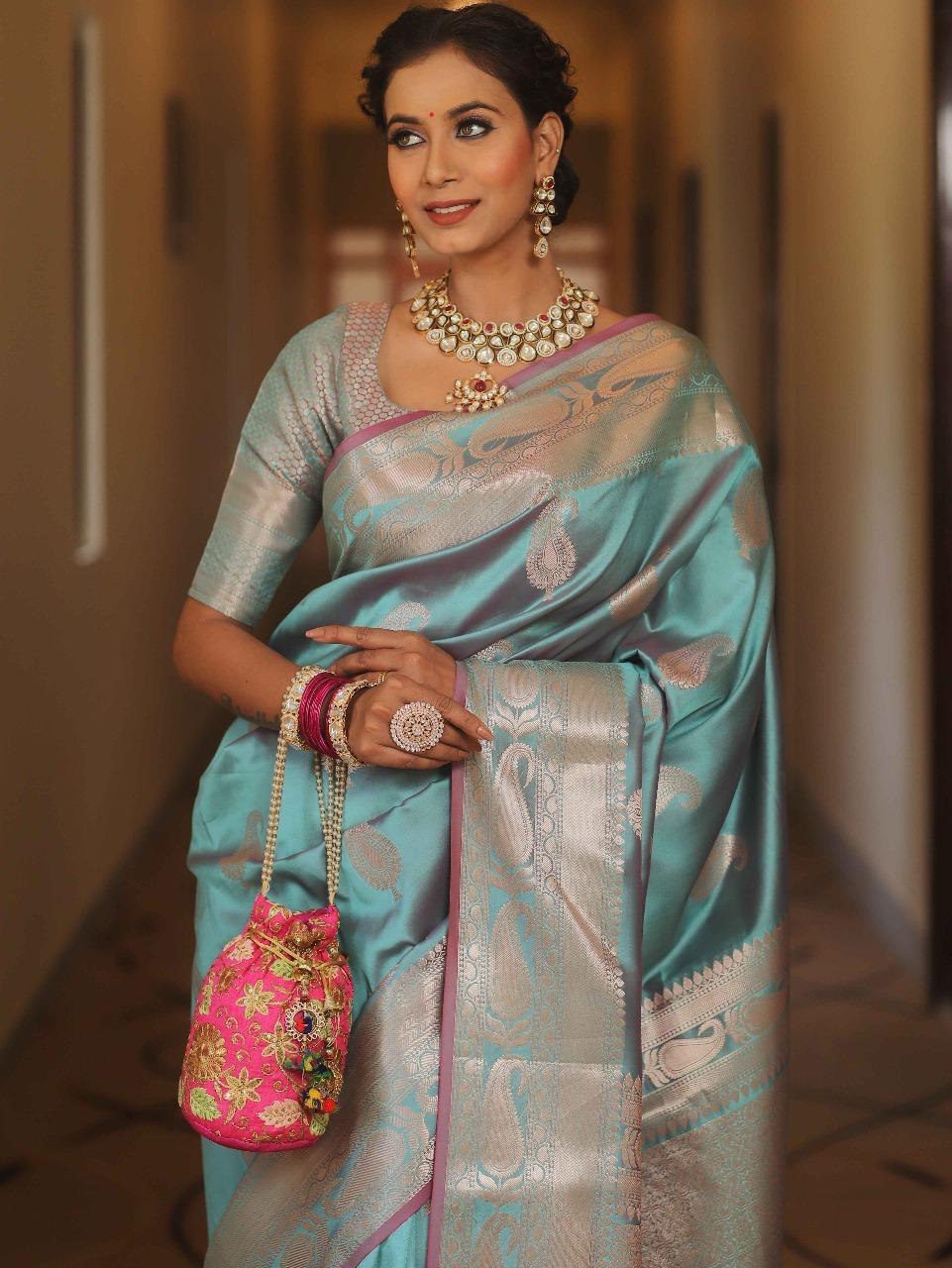 Vijayalakshmi - Kanjivaram Silk Saree with Gold Paisley Zari Border