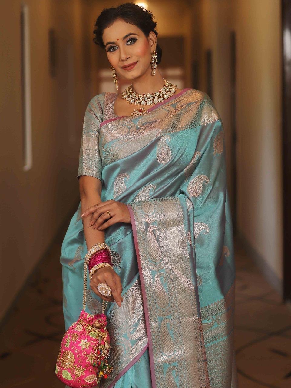 Vijayalakshmi - Kanjivaram Silk Saree with Gold Paisley Zari Border