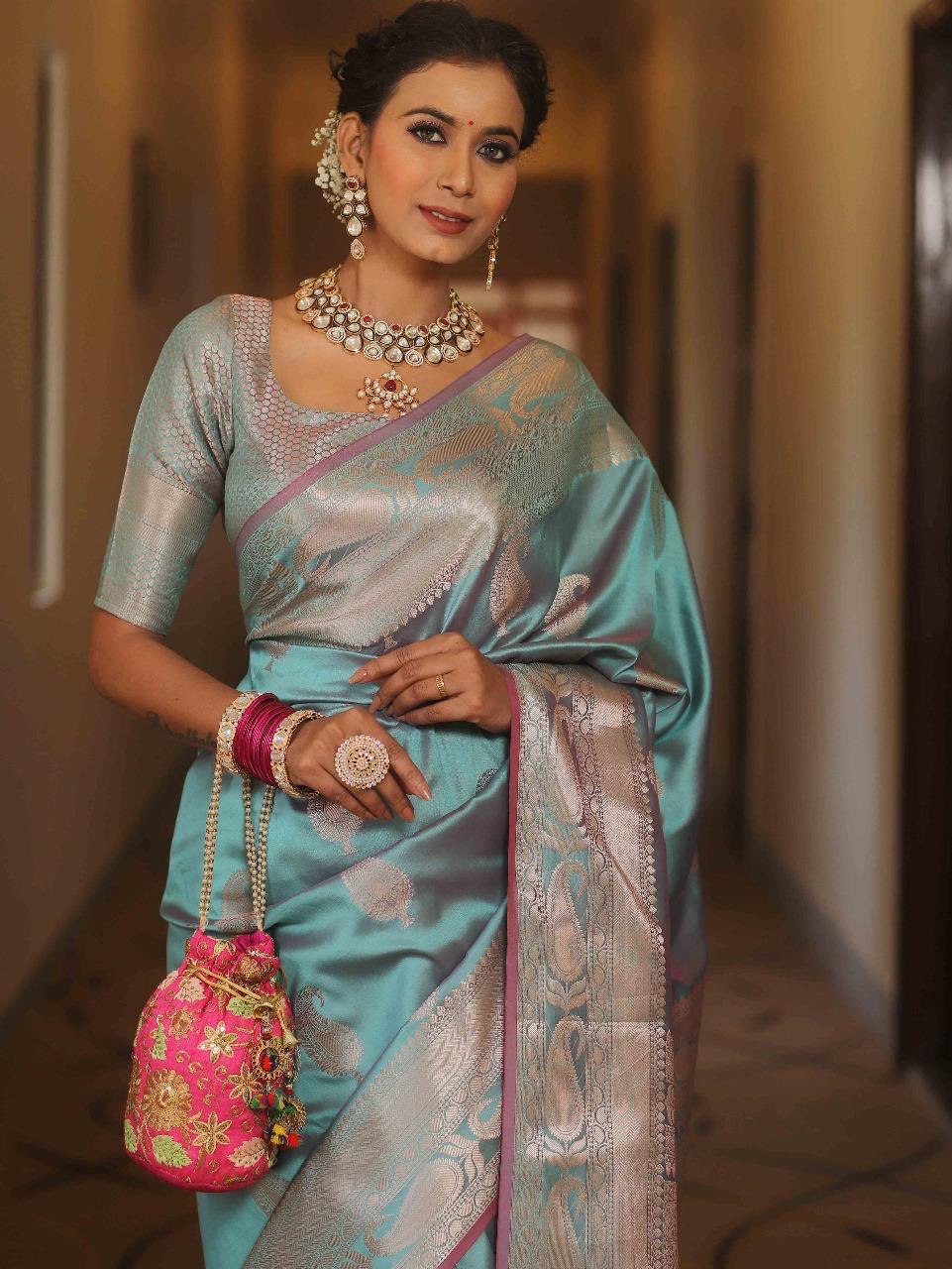 Vijayalakshmi - Kanjivaram Silk Saree with Gold Paisley Zari Border