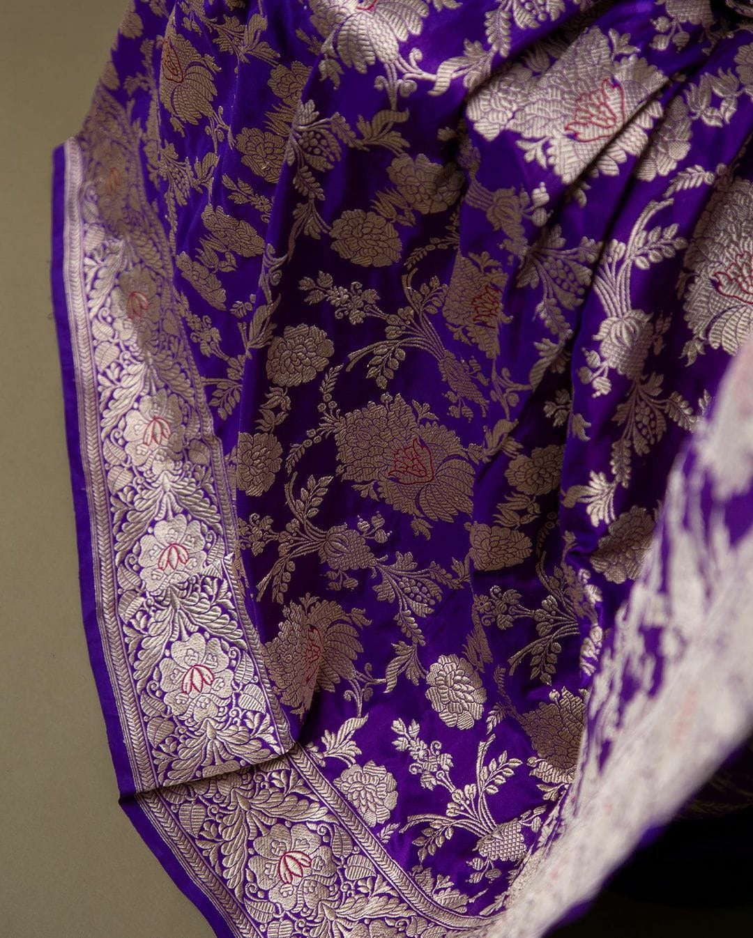Nitya - Purple Soft Banarasi Silk Saree with All-over Jacquard Weave