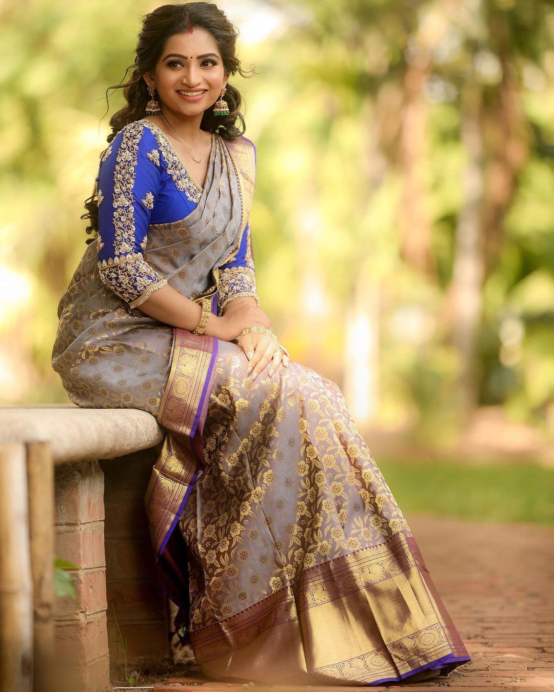 Annapurna - Grey Soft Silk Saree with Jacquard Work and Dual Blue Blouse Options