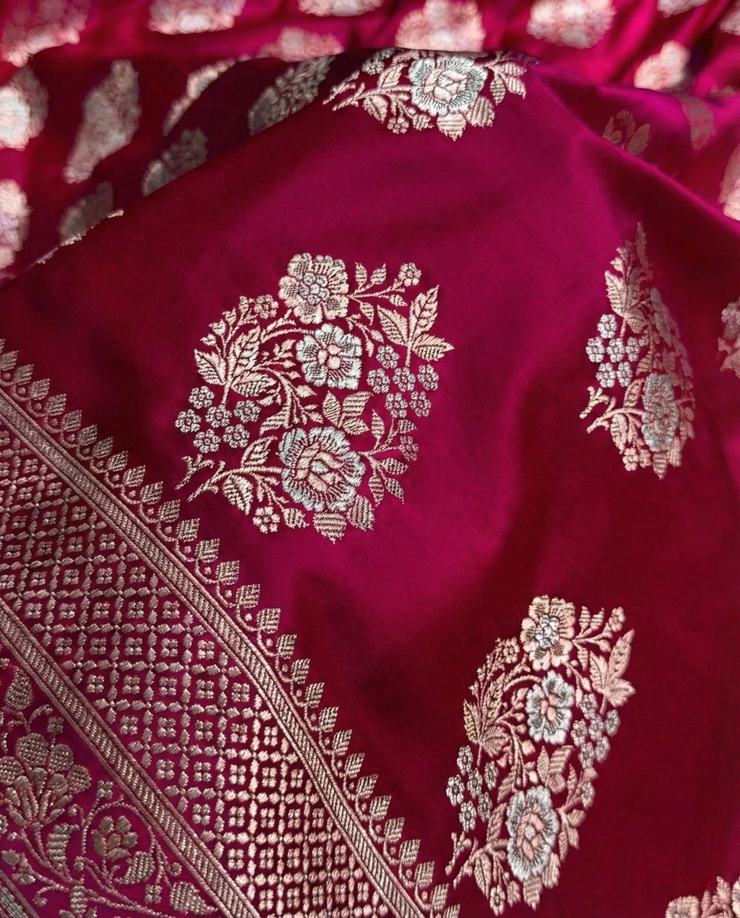 Sita - Rani Shade Banarasi Satin Saree with Meenakari Boota