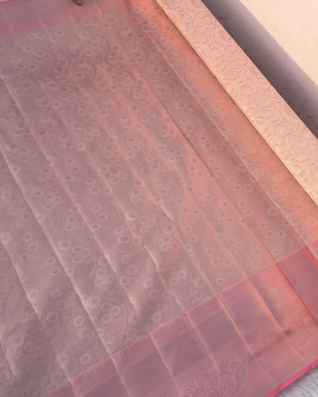 Gresha - Blush Pink Floral Zari Kanjivaram Silk Saree