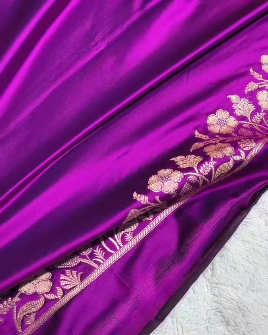 Bhumi - Deep Purple Banarasi Silk Saree with Floral Zari Border