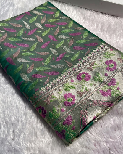Hiral - Green Leaf Zari Kanjivaram Silk Blend Saree
